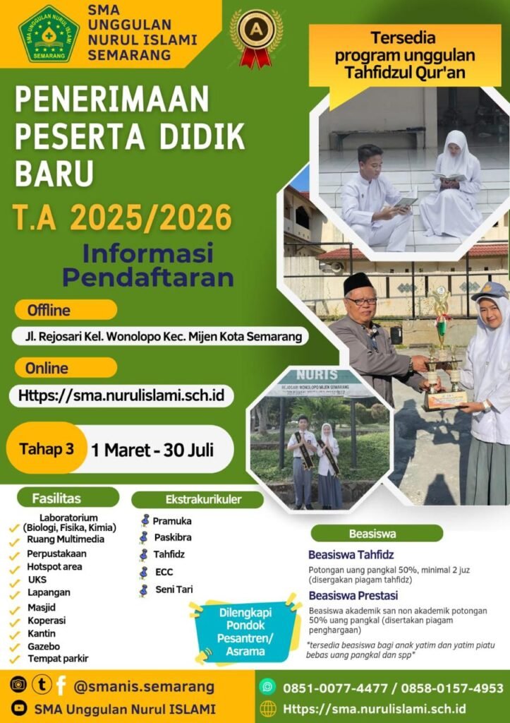 Penerimaan Siswa Baru 2025 2026 SMA Unggulan Nurul Islami